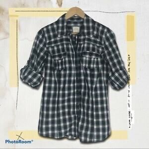 3/$20 Old Navy Women's Large Button Up Plaid Shirt Roll Tab Sleeves Collared